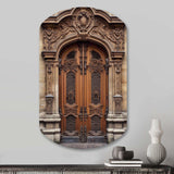 Old Wooden Door With Carvings in Paris, France IV - Asymmetric Metal Wall Art