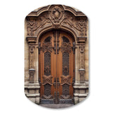 Old Wooden Door With Carvings in Paris, France IV - Asymmetric Metal Wall Art