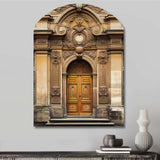 Old Wooden Door With Carvings in Paris, France V - Asymmetric Metal Wall Art