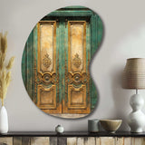 Old Wooden Door With Carvings in Paris, France VI - Asymmetric Metal Wall Art