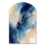 Blue and Gold Marble Clouds VIII - Asymmetric Metal Wall Art