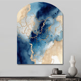 Blue and Gold Marble Clouds VIII - Asymmetric Metal Wall Art