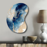 Blue and Gold Marble Clouds VIII - Asymmetric Metal Wall Art