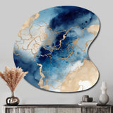 Blue and Gold Marble Clouds VIII - Asymmetric Metal Wall Art