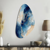 Blue and Gold Marble Clouds VIII - Asymmetric Metal Wall Art