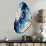 Blue and Gold Marble Clouds VIII - Asymmetric Metal Wall Art