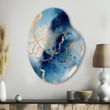 Blue and Gold Marble Clouds VIII - Asymmetric Metal Wall Art