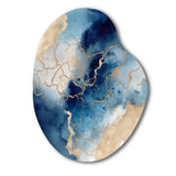 Blue and Gold Marble Clouds VIII - Asymmetric Metal Wall Art