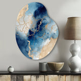 Blue and Gold Marble Clouds VIII - Asymmetric Metal Wall Art