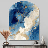 Blue and Gold Marble Clouds X - Asymmetric Metal Wall Art