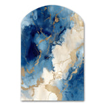 Blue and Gold Marble Clouds X - Asymmetric Metal Wall Art