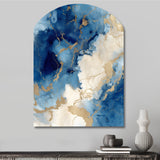 Blue and Gold Marble Clouds X - Asymmetric Metal Wall Art