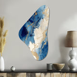 Blue and Gold Marble Clouds X - Asymmetric Metal Wall Art