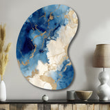 Blue and Gold Marble Clouds X - Asymmetric Metal Wall Art