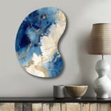 Blue and Gold Marble Clouds X - Asymmetric Metal Wall Art