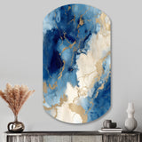 Blue and Gold Marble Clouds X - Asymmetric Metal Wall Art