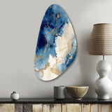 Blue and Gold Marble Clouds X - Asymmetric Metal Wall Art