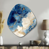 Blue and Gold Marble Clouds X - Asymmetric Metal Wall Art