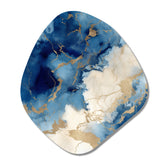 Blue and Gold Marble Clouds X - Asymmetric Metal Wall Art