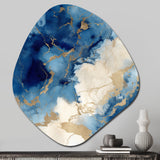 Blue and Gold Marble Clouds X - Asymmetric Metal Wall Art