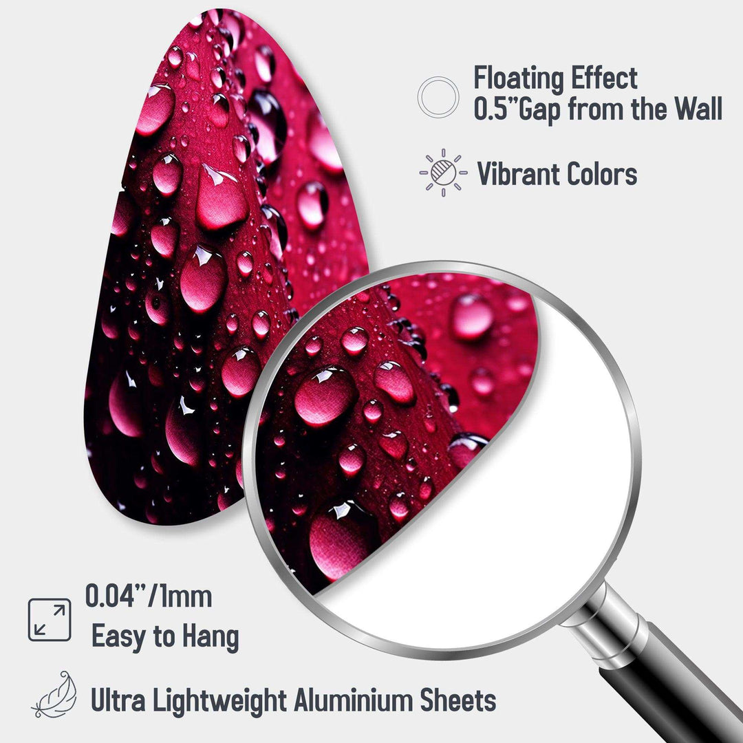 Red Rose with Raindrops XVIII - Asymmetric Metal Wall Art