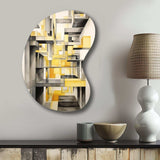 Yellow and Grey Intersecting Realities II - Asymmetric Metal Wall Art