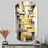 Yellow and Grey Intersecting Realities II - Asymmetric Metal Wall Art