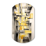 Yellow and Grey Intersecting Realities II - Asymmetric Metal Wall Art