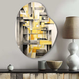 Yellow and Grey Intersecting Realities II - Asymmetric Metal Wall Art