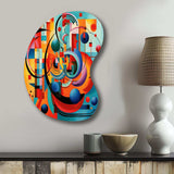 Orange Blue Geometry Unleashed IV - Asymmetric Metal Wall Art