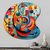 Orange Blue Geometry Unleashed IV - Asymmetric Metal Wall Art