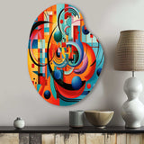 Orange Blue Geometry Unleashed IV - Asymmetric Metal Wall Art