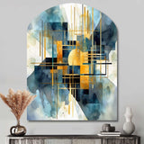 Gold Blue Abstracted Realities - Asymmetric Metal Wall Art