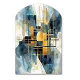 Gold Blue Abstracted Realities - Asymmetric Metal Wall Art