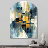 Gold Blue Abstracted Realities - Asymmetric Metal Wall Art