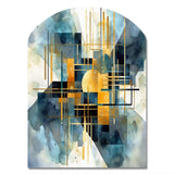 Gold Blue Abstracted Realities - Asymmetric Metal Wall Art