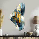 Gold Blue Abstracted Realities - Asymmetric Metal Wall Art