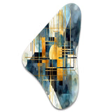 Gold Blue Abstracted Realities - Asymmetric Metal Wall Art