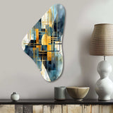 Gold Blue Abstracted Realities - Asymmetric Metal Wall Art