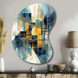 Gold Blue Abstracted Realities - Asymmetric Metal Wall Art