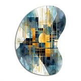 Gold Blue Abstracted Realities - Asymmetric Metal Wall Art