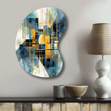 Gold Blue Abstracted Realities - Asymmetric Metal Wall Art