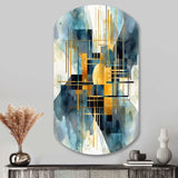 Gold Blue Abstracted Realities - Asymmetric Metal Wall Art