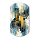 Gold Blue Abstracted Realities - Asymmetric Metal Wall Art