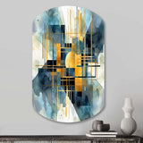 Gold Blue Abstracted Realities - Asymmetric Metal Wall Art