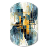 Gold Blue Abstracted Realities - Asymmetric Metal Wall Art