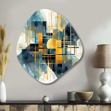 Gold Blue Abstracted Realities - Asymmetric Metal Wall Art