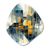 Gold Blue Abstracted Realities - Asymmetric Metal Wall Art