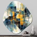 Gold Blue Abstracted Realities - Asymmetric Metal Wall Art