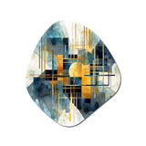 Gold Blue Abstracted Realities - Asymmetric Metal Wall Art